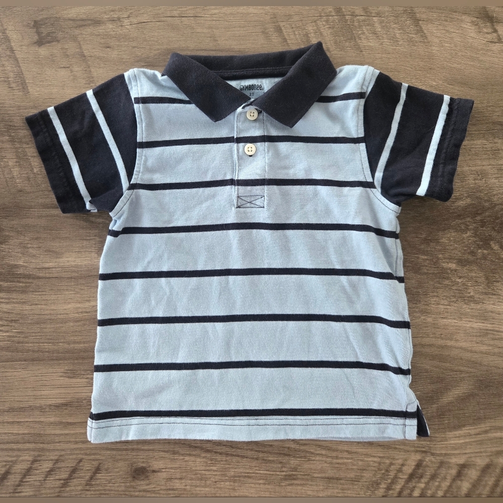 Vintage 2009 Gymboree Boy's Blue Short Sleeve Striped Polo Shirt Size 2T